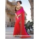 Hot Pink And Red Embroidered Work Georgette Designer Traditional Sarees