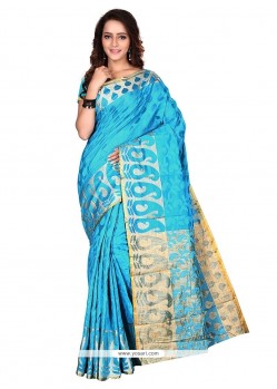 Classical Turquoise Banarasi Silk Casual Saree
