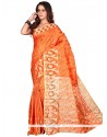 Amazing Orange Print Work Banarasi Silk Casual Saree