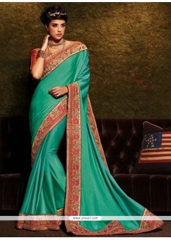 Sophisticated Patch Border Work Sea Green Classic Saree