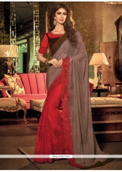Remarkable Silk Red Embroidered Work Classic Designer Saree