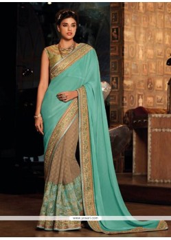 Modern Turquoise Embroidered Work Designer Traditional Sarees