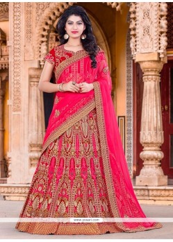Lovely Embroidered Work Hot Pink A Line Lehenga Choli