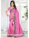 Patch Border Georgette Classic Saree In Pink