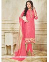 Baronial Embroidered Work Pink Churidar Suit