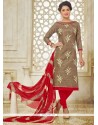 Congenial Brown Embroidered Work Churidar Suit