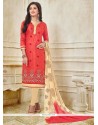 Opulent Red Embroidered Work Churidar Suit