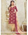 Embroidered Silk Churidar Suit In Maroon