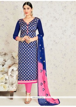 Modernistic Navy Blue Embroidered Work Banarasi Silk Churidar Suit