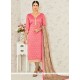Distinguishable Jacquard Pink Churidar Suit