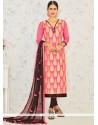 Lace Banarasi Silk Churidar Suit In Rose Pink