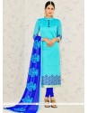 Strange Banarasi Silk Turquoise Embroidered Work Churidar Suit