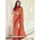 Patch Border Georgette Traditional Saree In Peach And Red