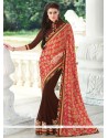 Cute Georgette Brown Embroidered Work Classic Saree