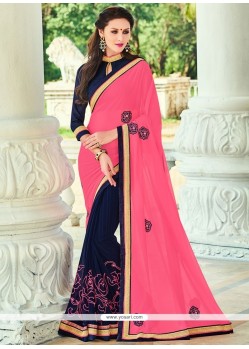 Tantalizing Georgette Navy Blue Patch Border Work Traditional Saree