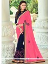 Tantalizing Georgette Navy Blue Patch Border Work Traditional Saree