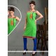 Conspicuous Green Print Work Party Wear Kurti