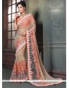 Awesome Peach Embroidered Work Classic Designer Saree