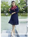 Embroidered Georgette Party Wear Kurti In Navy Blue