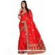 Red Embroidered Work Art Silk Traditional Saree