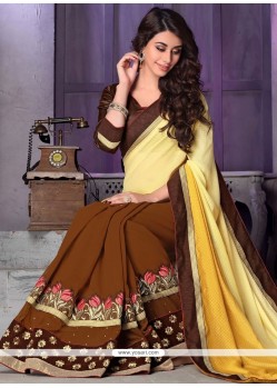 Paramount Patch Border Work Brown Georgette Traditional Saree