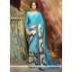 Ideal Blue Crepe Silk Printed Saree