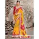Energetic Yellow Patch Border Work Georgette Printed Saree