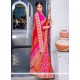 Captivating Georgette Pink And Red Patch Border Work Printed Saree