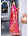 Captivating Georgette Pink And Red Patch Border Work Printed Saree