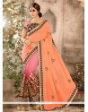 Patch Border Georgette Classic Designer Saree In Peach And Pink
