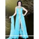 Ruritanian Turquoise Silk Embroidered Work Readymade Suit