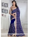 Blissful Embroidered Work Blue Georgette Classic Saree