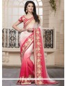 Simplistic Faux Chiffon Cream And Rose Pink Traditional Saree