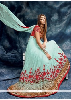 Dashing Turquoise Designer Floor Length Salwar Suit