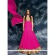 Beautiful Georgette Hot Pink Patch Border Work Designer Floor Length Salwar Suit