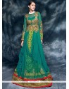 Imposing Green Embroidered Work Designer Floor Length Salwar Suit