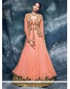 Perfect Net Rose Pink Patch Border Work Designer Floor Length Salwar Suit