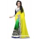 Resplendent Green And Yellow Patch Border Work Trendy Saree