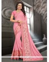 Pink Embroidered Work Georgette Traditional Saree
