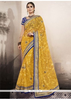 Outstanding Embroidered Work Yellow Georgette Classic Designer Saree