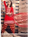 Incredible Cotton Red Resham Work Punjabi Suit
