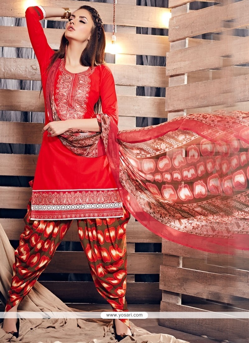 Buy Incredible Cotton Red Resham Work Punjabi Suit | Designer ...