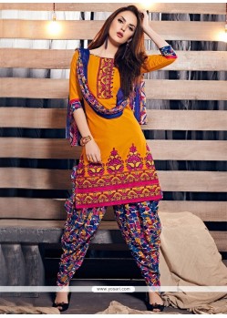 Brilliant Lace Work Cotton Orange Punjabi Suit