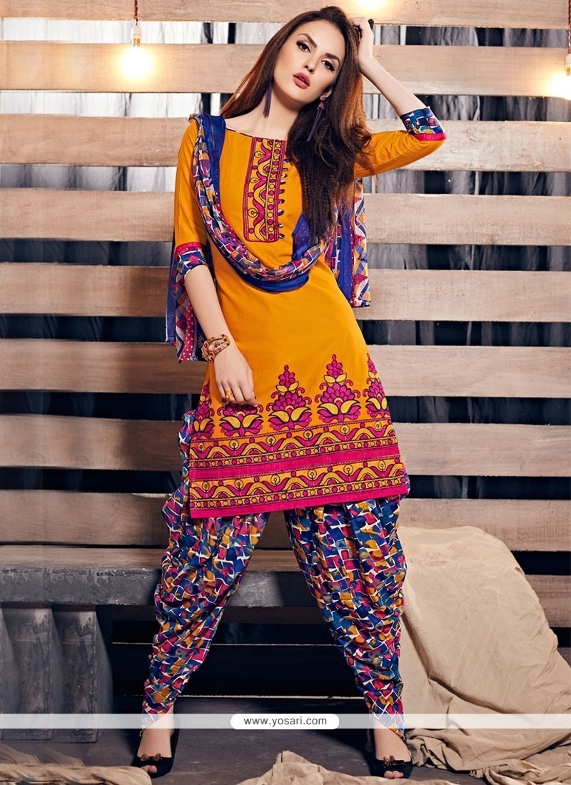 Buy Brilliant Lace Work Cotton Orange Punjabi Suit | Designer ...