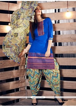 Hypnotizing Cotton Blue Lace Work Punjabi Suit