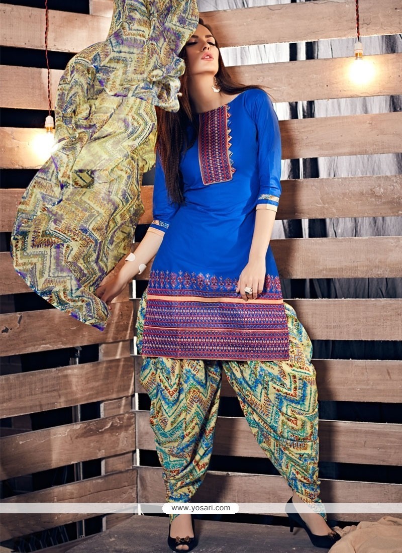 Buy Hypnotizing Cotton Blue Lace Work Punjabi Suit | Designer ...
