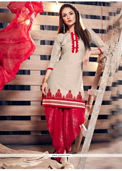 Radiant Cotton Cream And Red Punjabi Suit