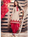 Radiant Cotton Cream And Red Punjabi Suit