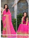 Chic Print Work Hot Pink Casual Saree