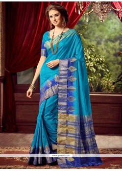 Energetic Raw Silk Blue Designer Traditional Sarees